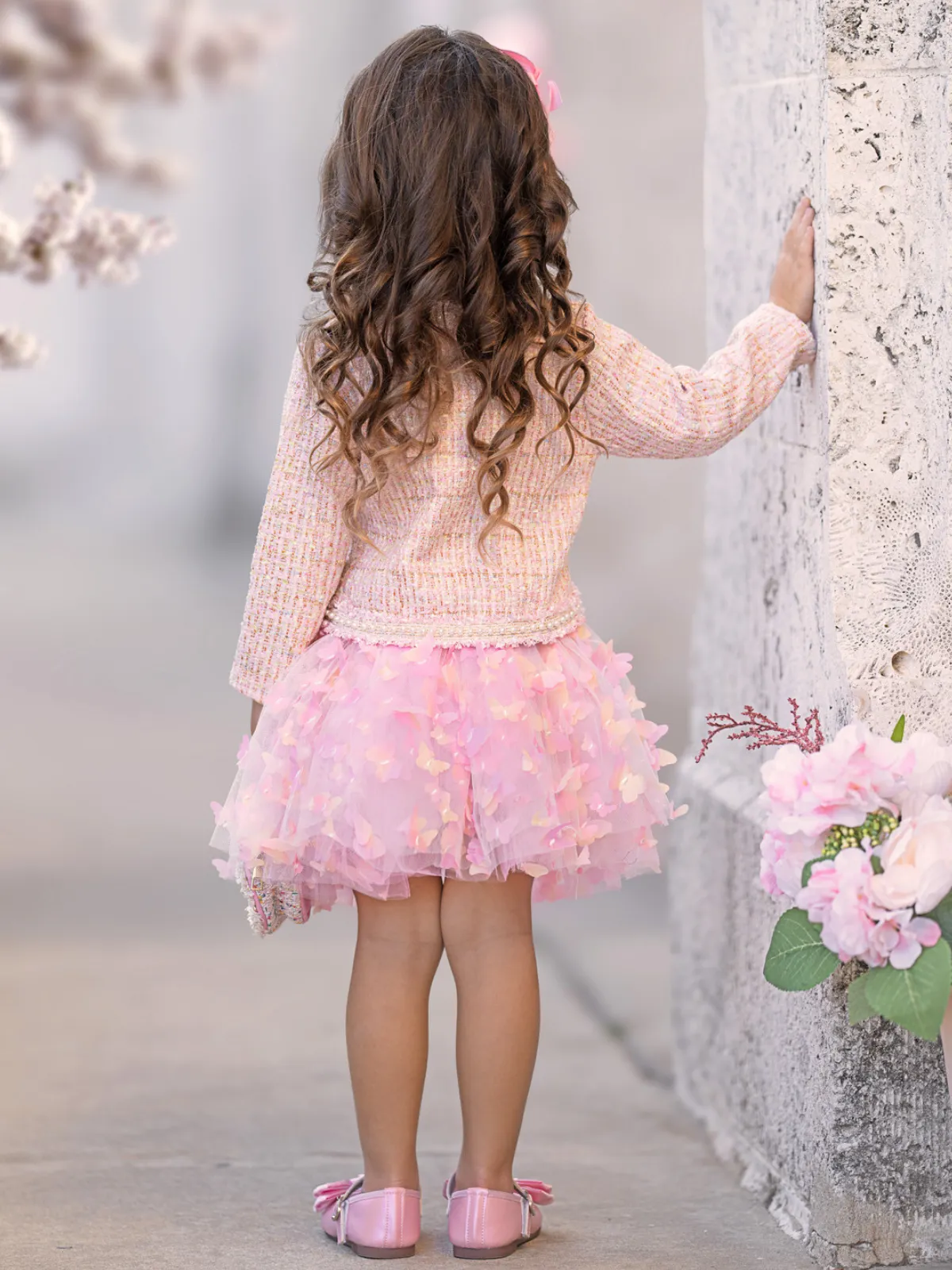 Pink Sparkle Tweed Jacket & Butterfly Tutu Skirt Set