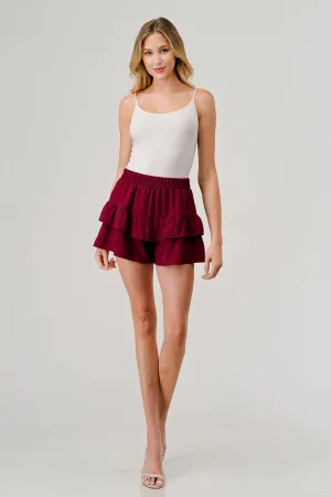 PIXIE & IVY Gameday Burgundy Ruffle Shorts