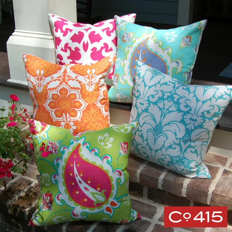 Plumes Damask Pillow - Aqua