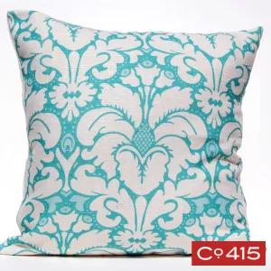 Plumes Damask Pillow - Aqua