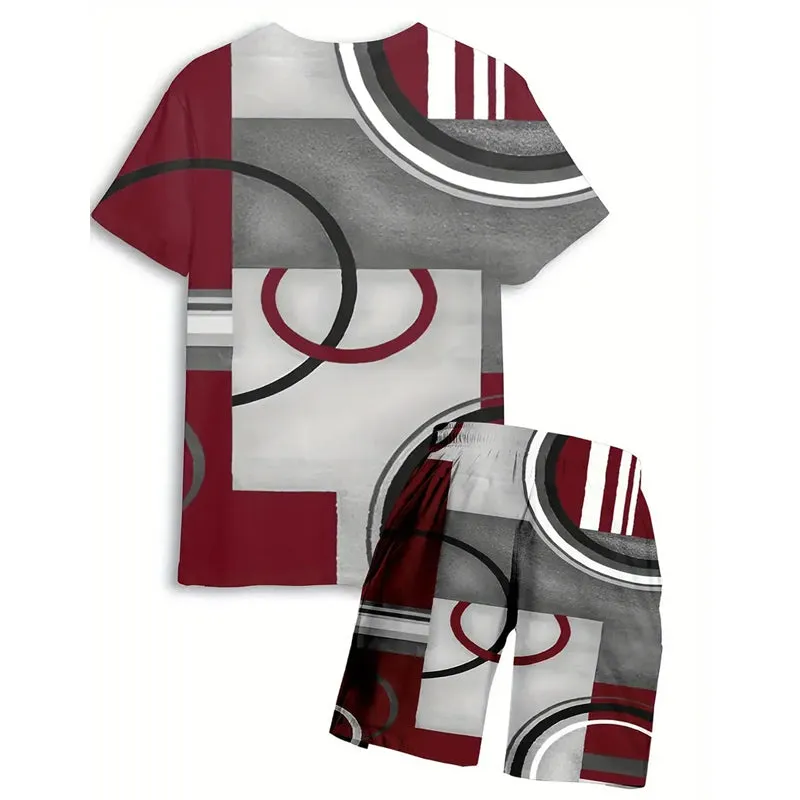 Plus Size Men's Contrast Color T-shirt Shorts Set