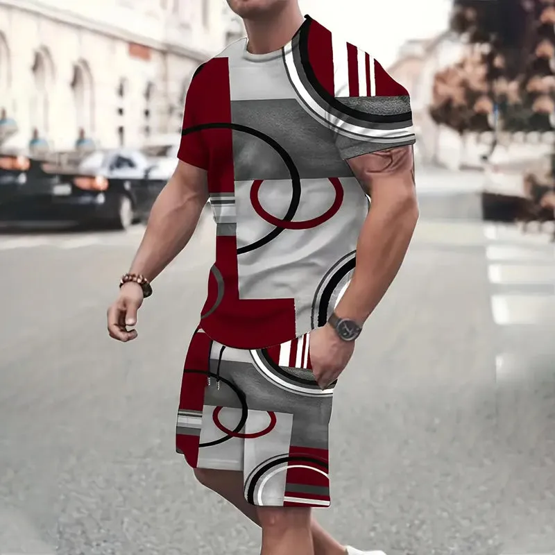 Plus Size Men's Contrast Color T-shirt Shorts Set