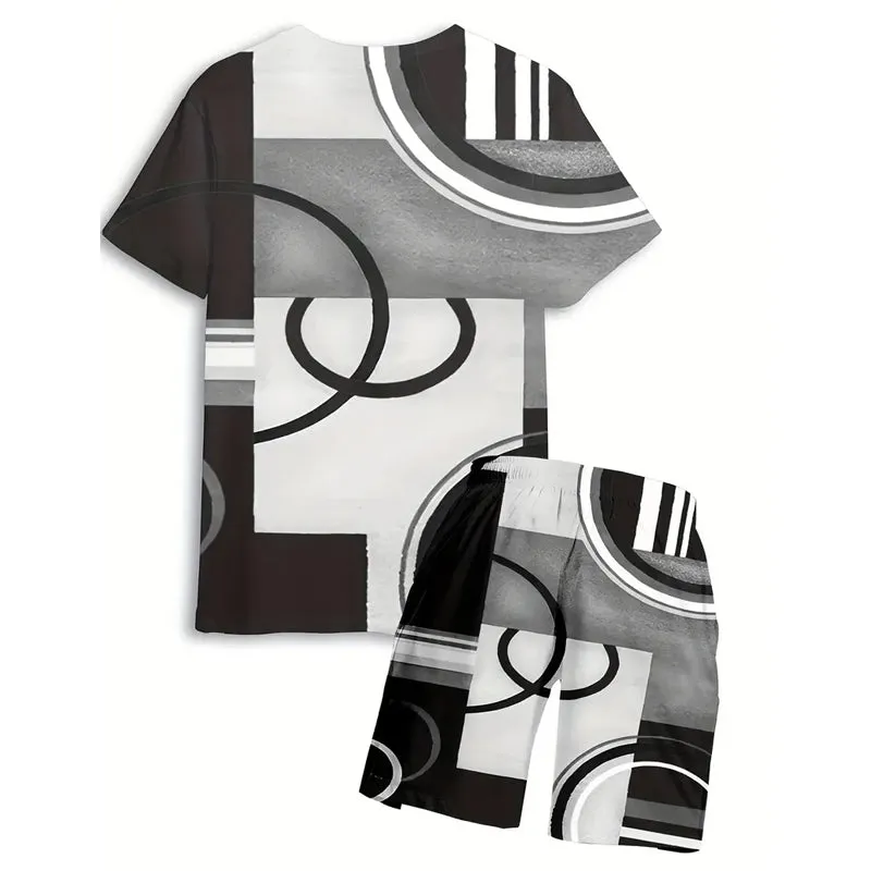 Plus Size Men's Contrast Color T-shirt Shorts Set