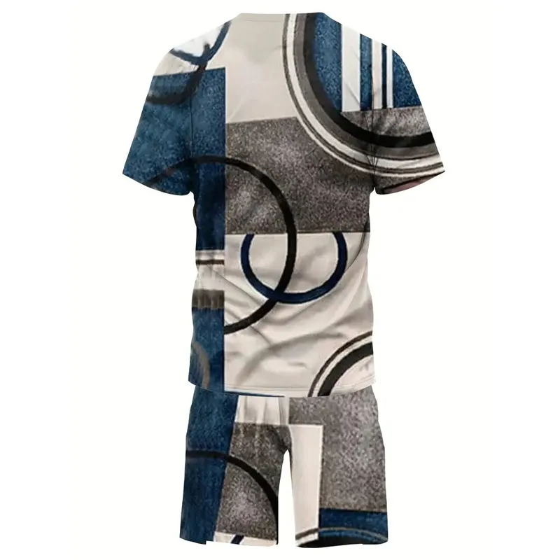 Plus Size Men's Contrast Color T-shirt Shorts Set