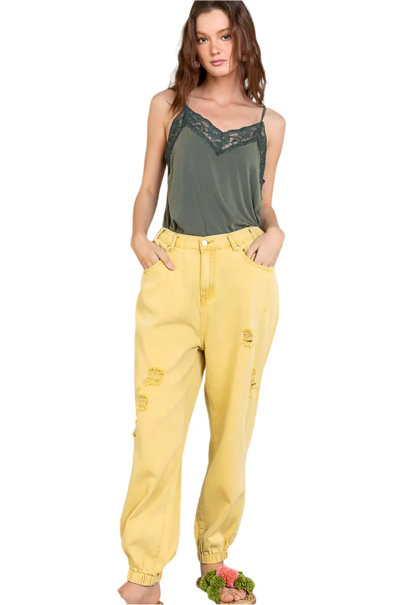 Pol Clothing - Sleeveless Lace Trim Knit Top in Olive