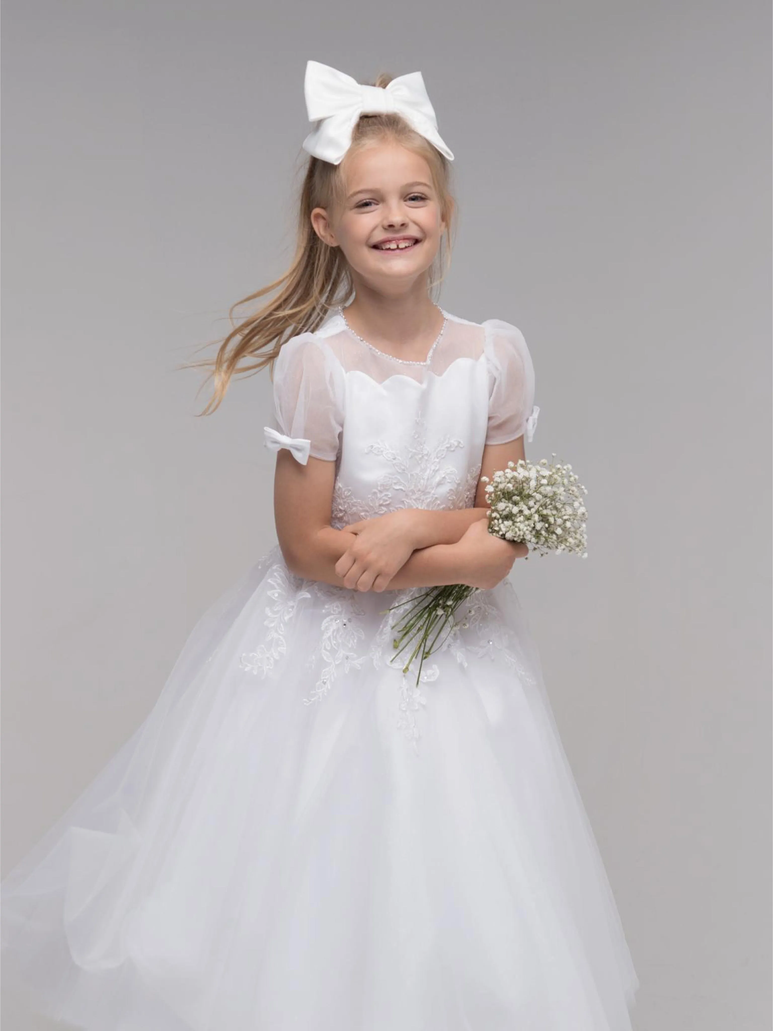 'Poppy' White Organza Scallop Detail Communion Dress