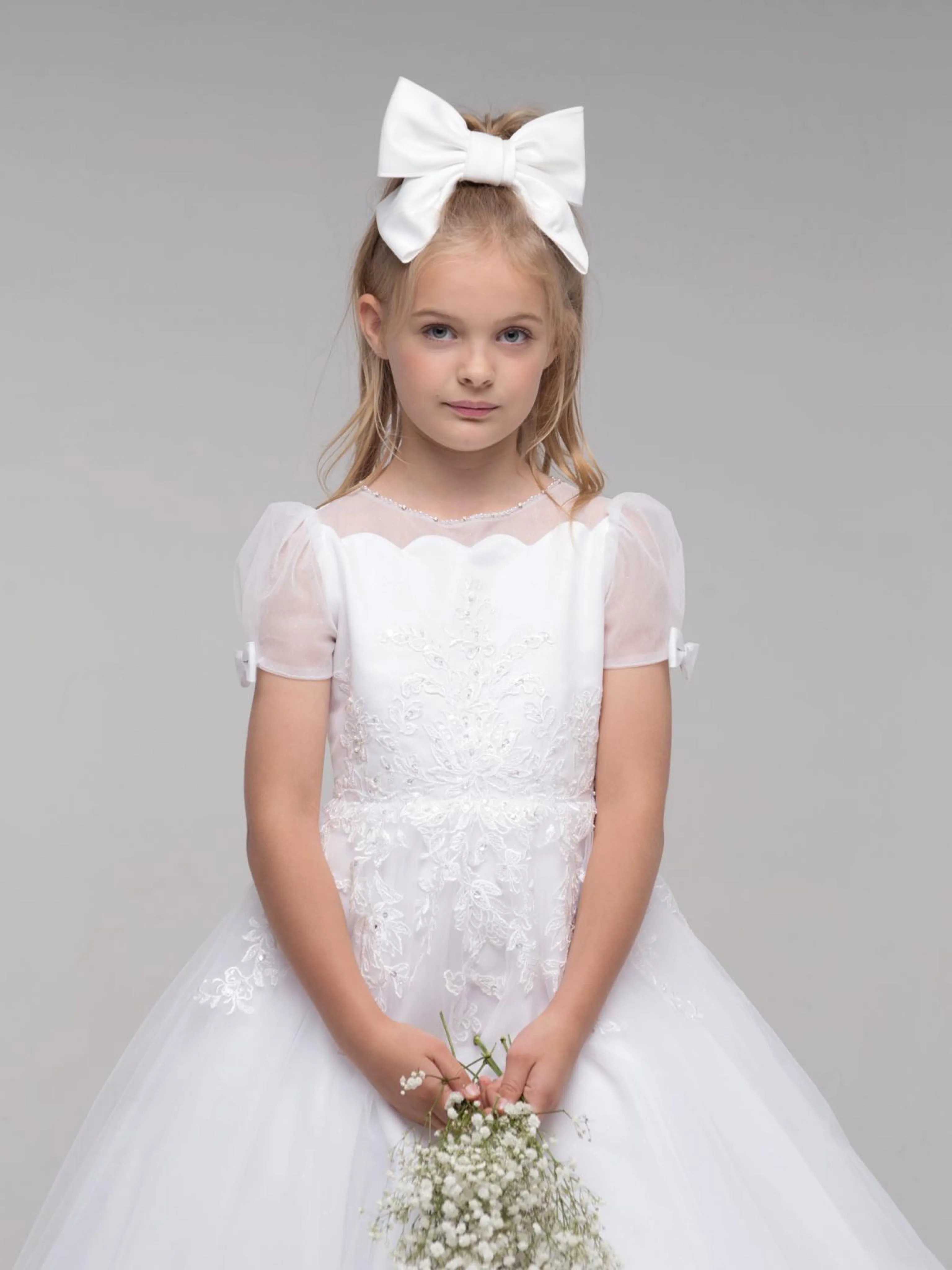 'Poppy' White Organza Scallop Detail Communion Dress