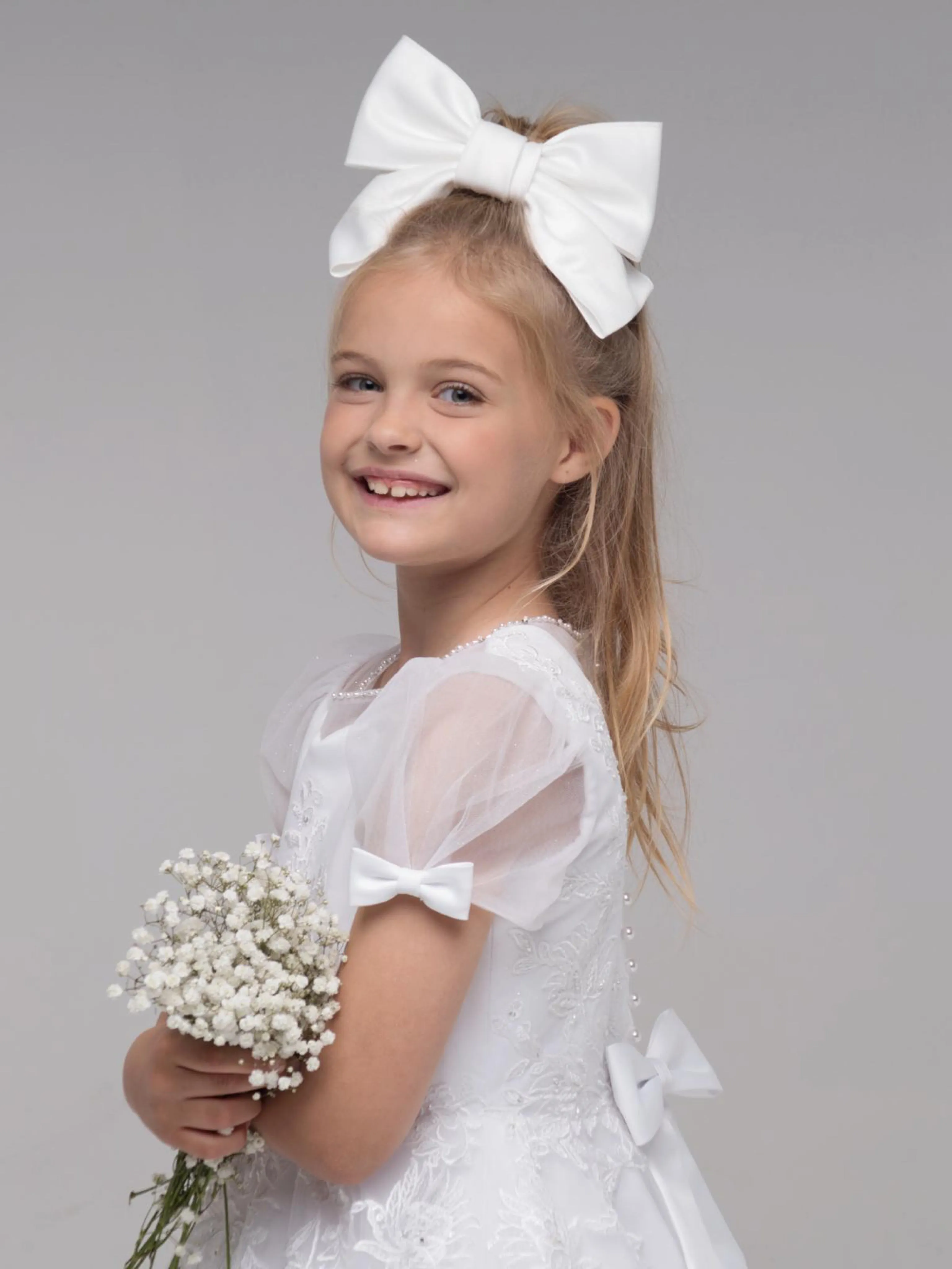 'Poppy' White Organza Scallop Detail Communion Dress