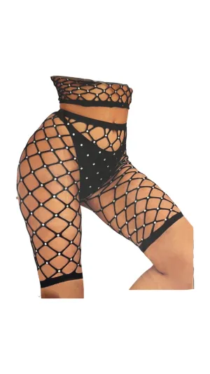 Pot Hole Rhinestone Shorts Black