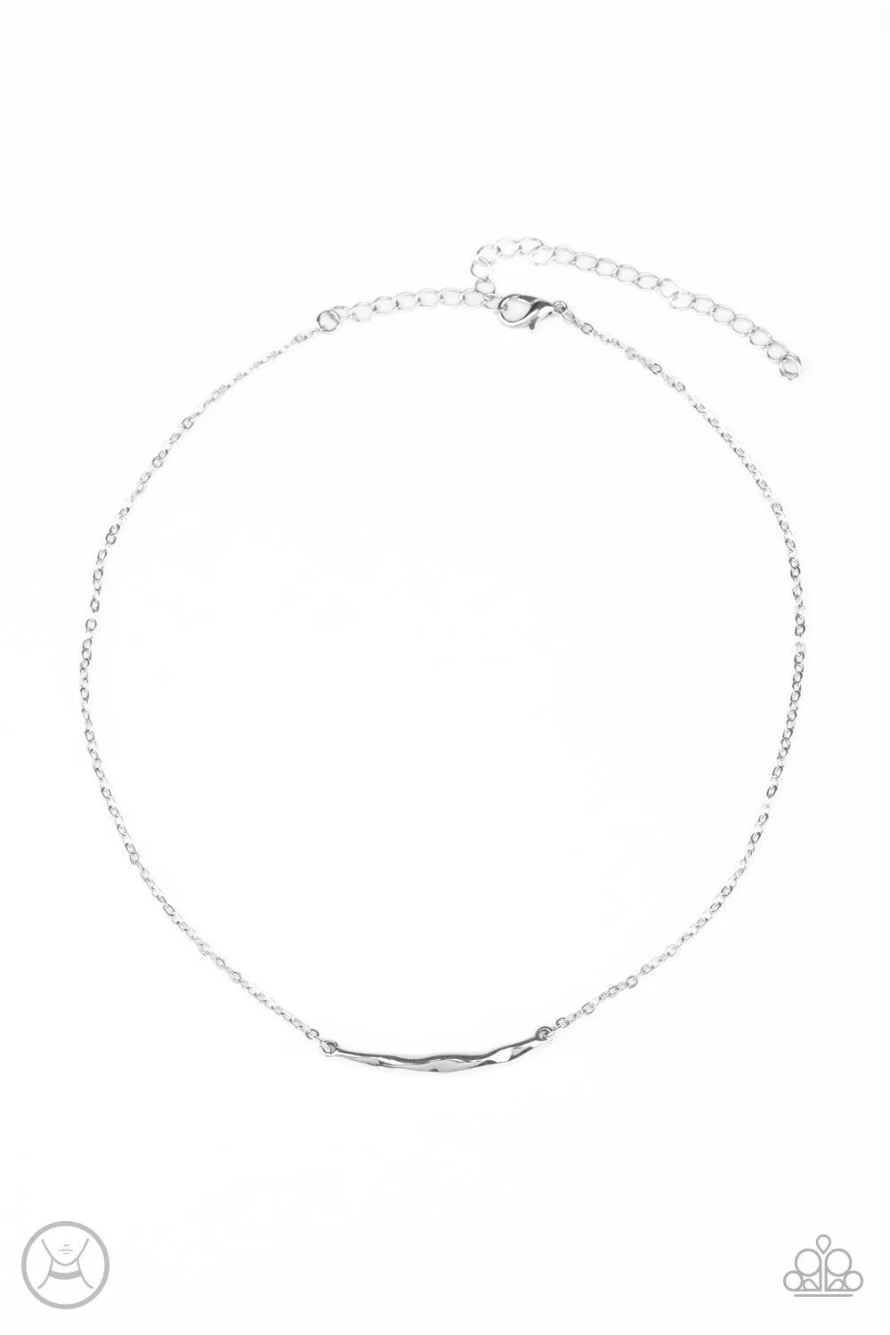 " Taking it Easy " Silver Metal Hammered Crescent Dainty Choker Necklace Set