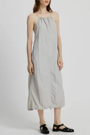 RAELYNN Halter Midi Parachute Dress W/ Toggle Drawstring Back & Hem (Stone Beige)