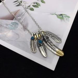 Real Solid 925 Sterling Silver Turquoise Necklace Pendant Feather Tassel Eagle Punk Hip Hop Jewelry 22"-30"