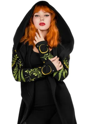 Restyle Herbal Fern Embroidery Hoodie Zwart