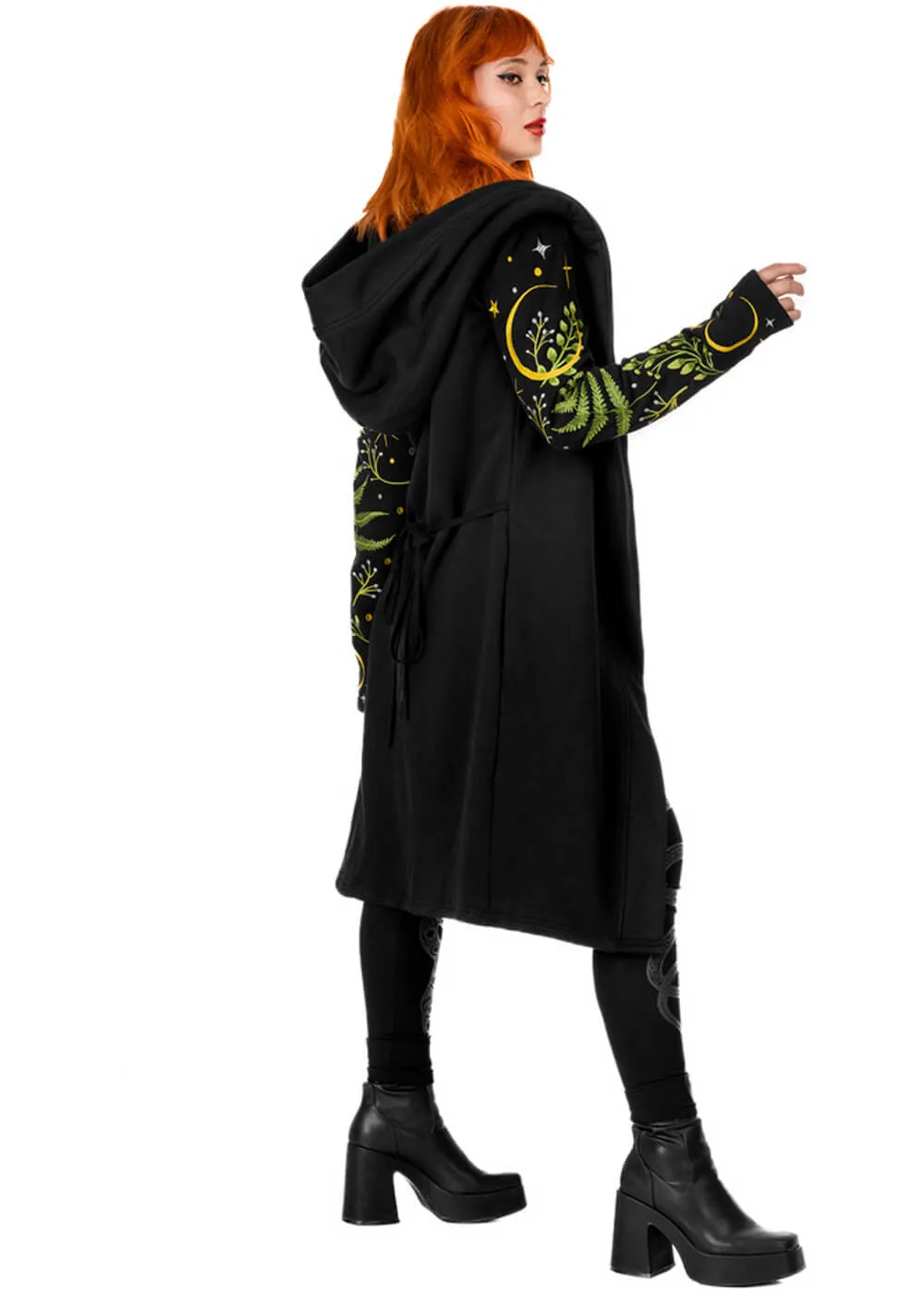 Restyle Herbal Fern Embroidery Hoodie Zwart