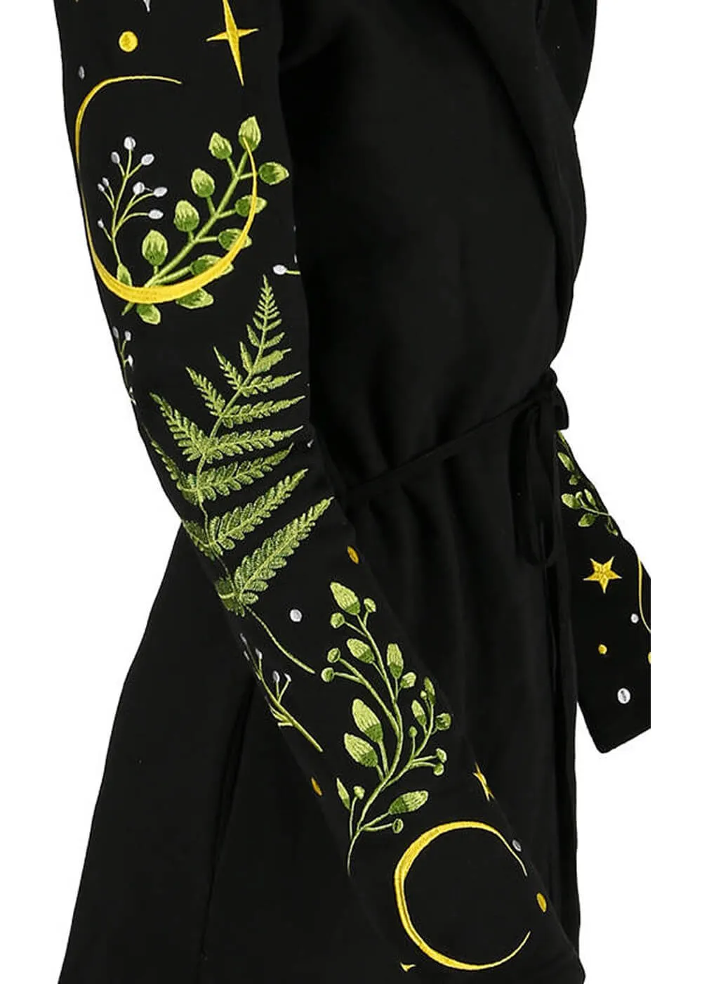Restyle Herbal Fern Embroidery Hoodie Zwart