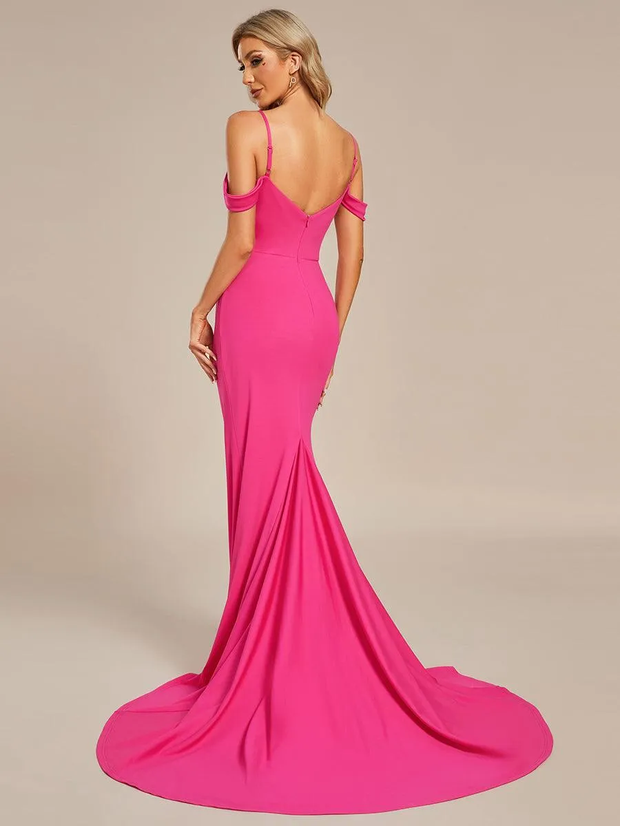 Robe de Mariée plissée Col en V profond et Bretelles Fines