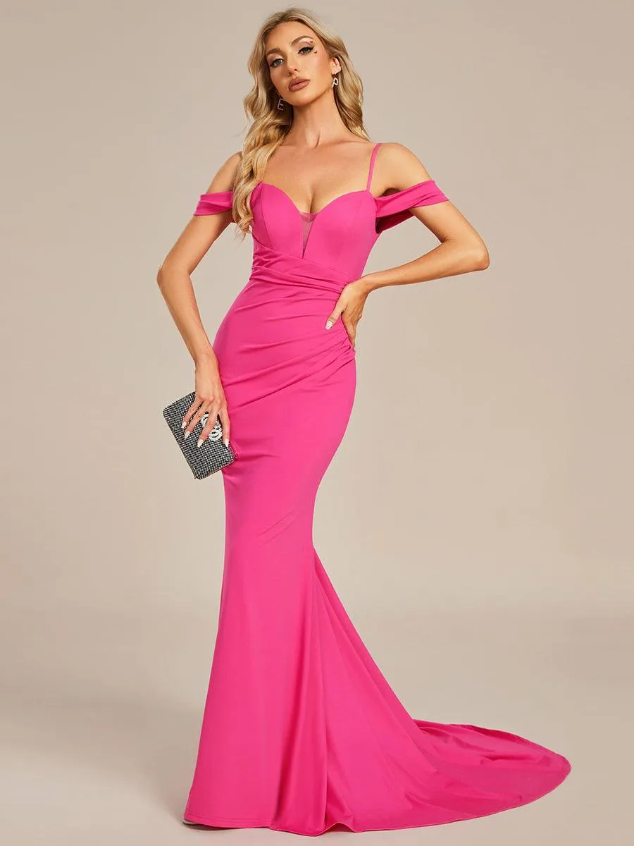 Robe de Mariée plissée Col en V profond et Bretelles Fines