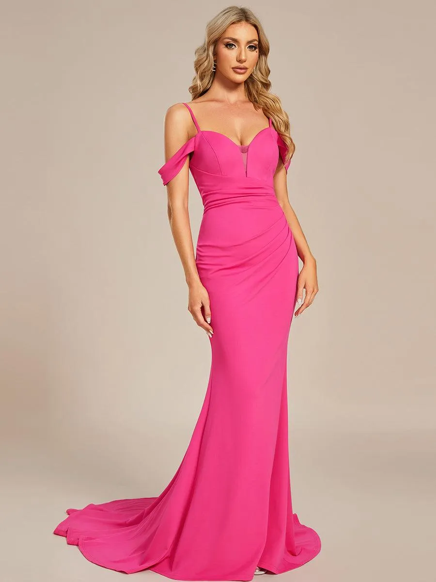 Robe de Mariée plissée Col en V profond et Bretelles Fines