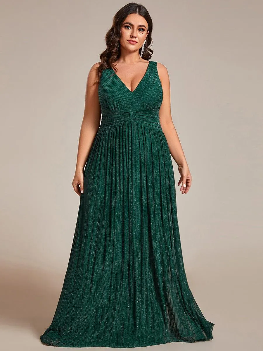 Robe de soirée trapèze sans manches à col en V de grande taille avec des paillettes subtiles