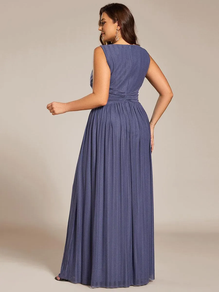 Robe de soirée trapèze sans manches à col en V de grande taille avec des paillettes subtiles