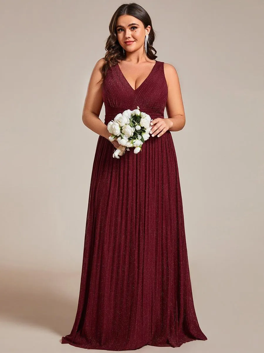 Robe de soirée trapèze sans manches à col en V de grande taille avec des paillettes subtiles
