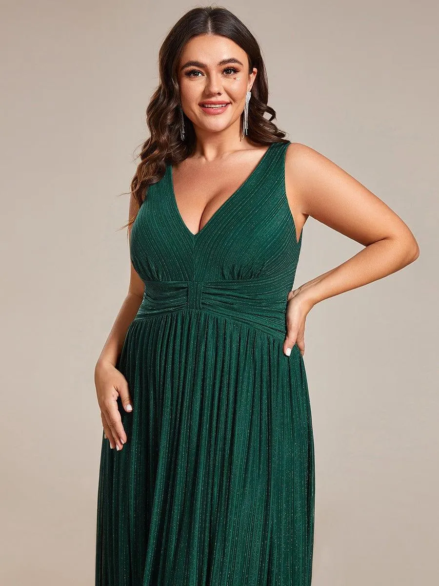 Robe de soirée trapèze sans manches à col en V de grande taille avec des paillettes subtiles