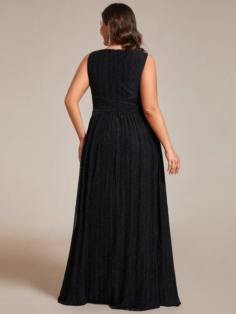 Robe de soirée trapèze sans manches à col en V de grande taille avec des paillettes subtiles