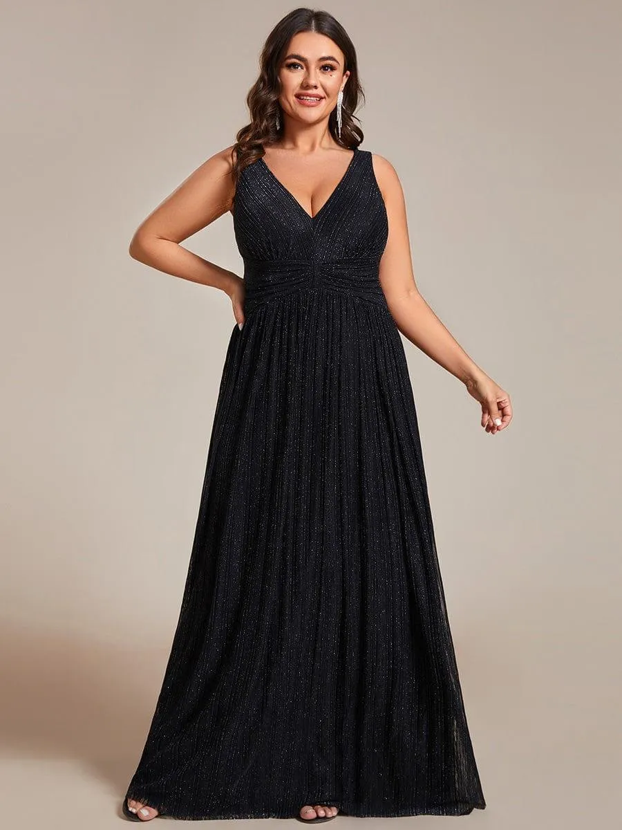 Robe de soirée trapèze sans manches à col en V de grande taille avec des paillettes subtiles