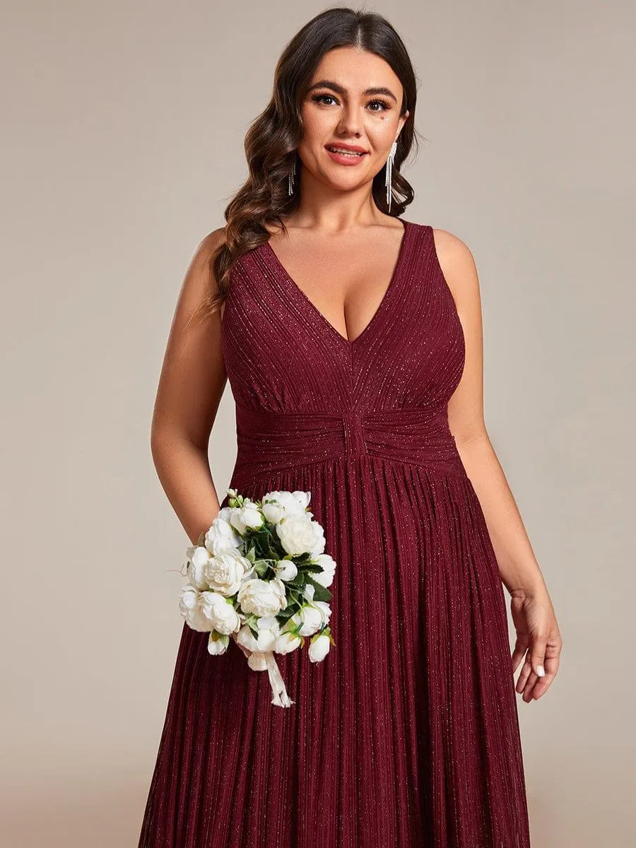 Robe de soirée trapèze sans manches à col en V de grande taille avec des paillettes subtiles