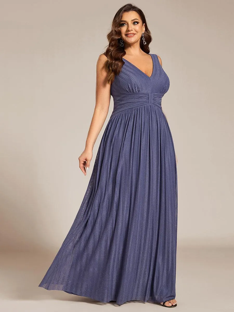 Robe de soirée trapèze sans manches à col en V de grande taille avec des paillettes subtiles