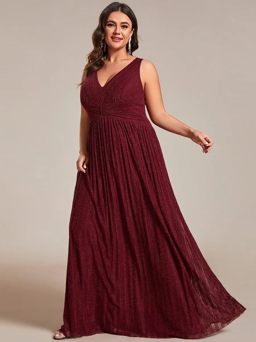 Robe de soirée trapèze sans manches à col en V de grande taille avec des paillettes subtiles
