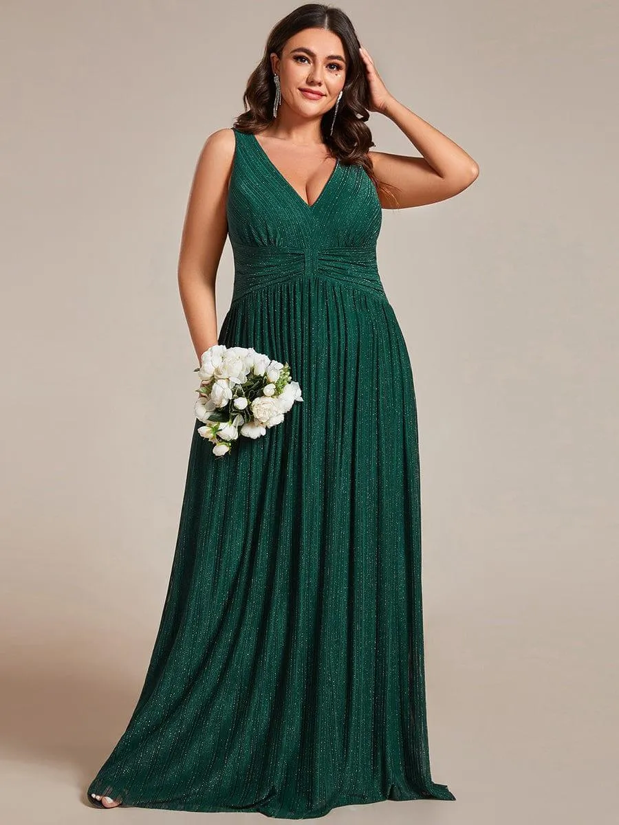 Robe de soirée trapèze sans manches à col en V de grande taille avec des paillettes subtiles
