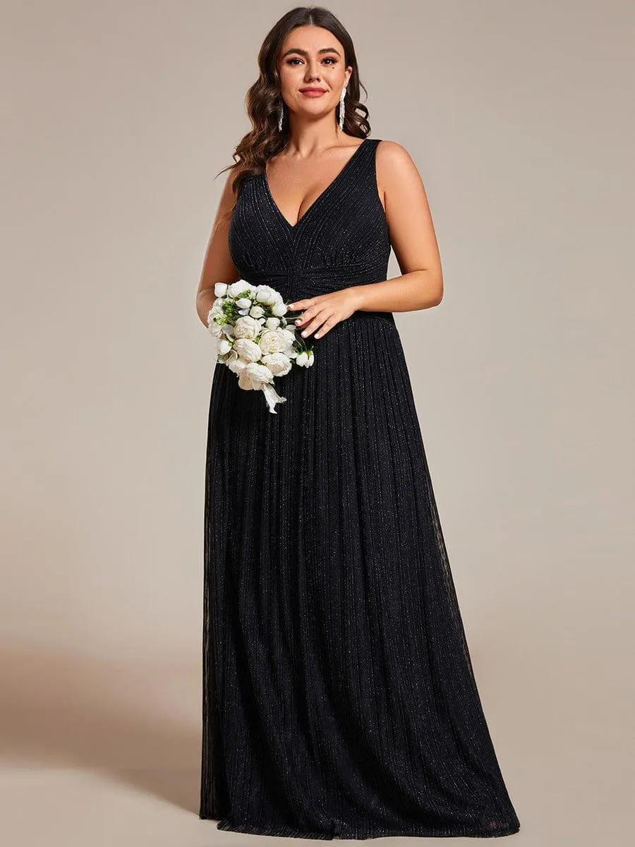 Robe de soirée trapèze sans manches à col en V de grande taille avec des paillettes subtiles