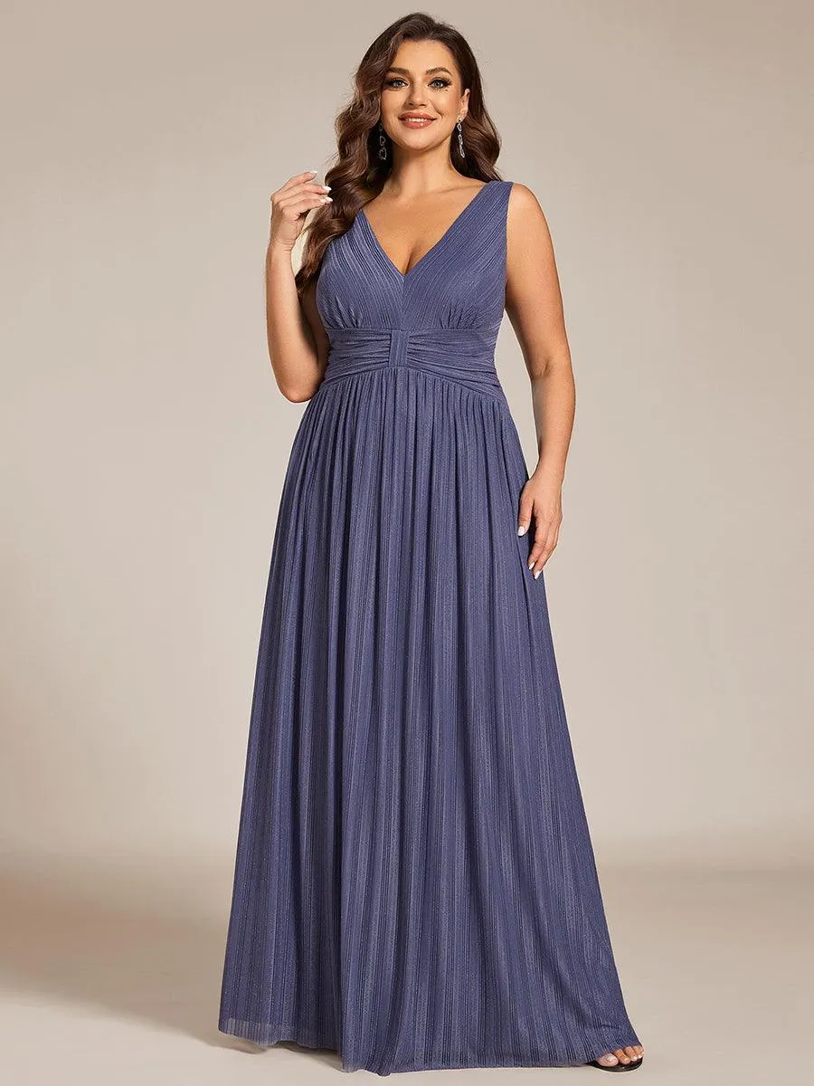 Robe de soirée trapèze sans manches à col en V de grande taille avec des paillettes subtiles