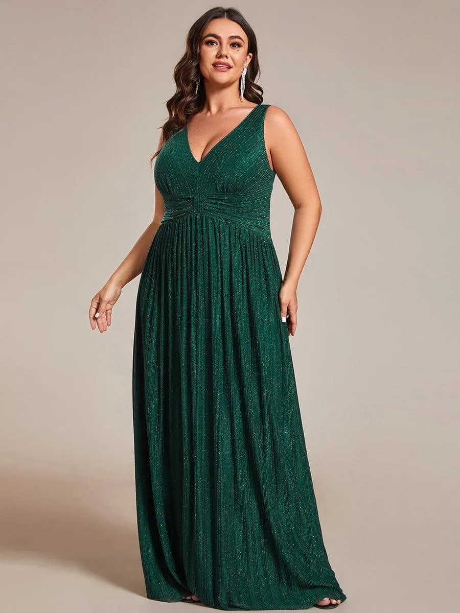 Robe de soirée trapèze sans manches à col en V de grande taille avec des paillettes subtiles