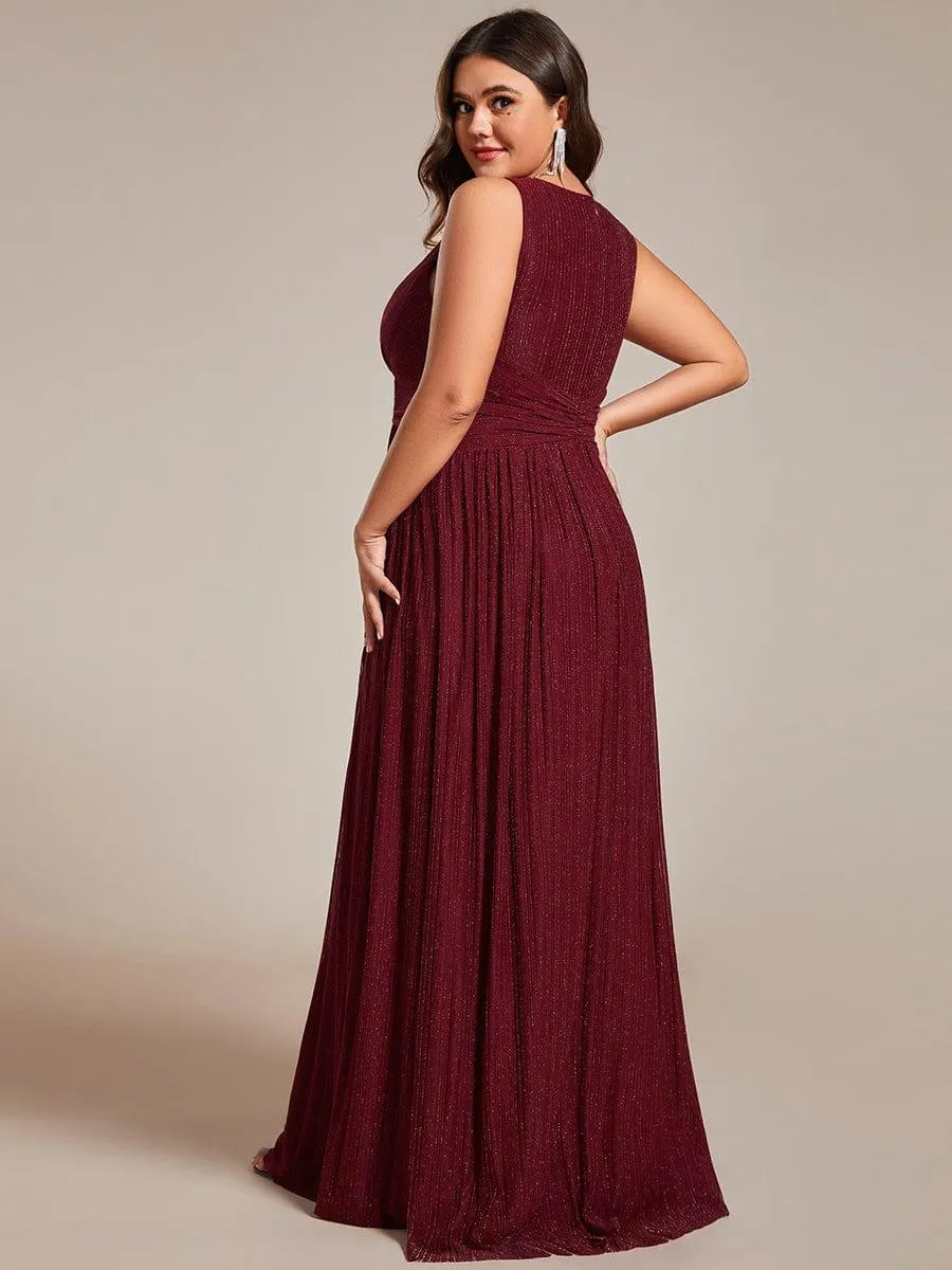 Robe de soirée trapèze sans manches à col en V de grande taille avec des paillettes subtiles