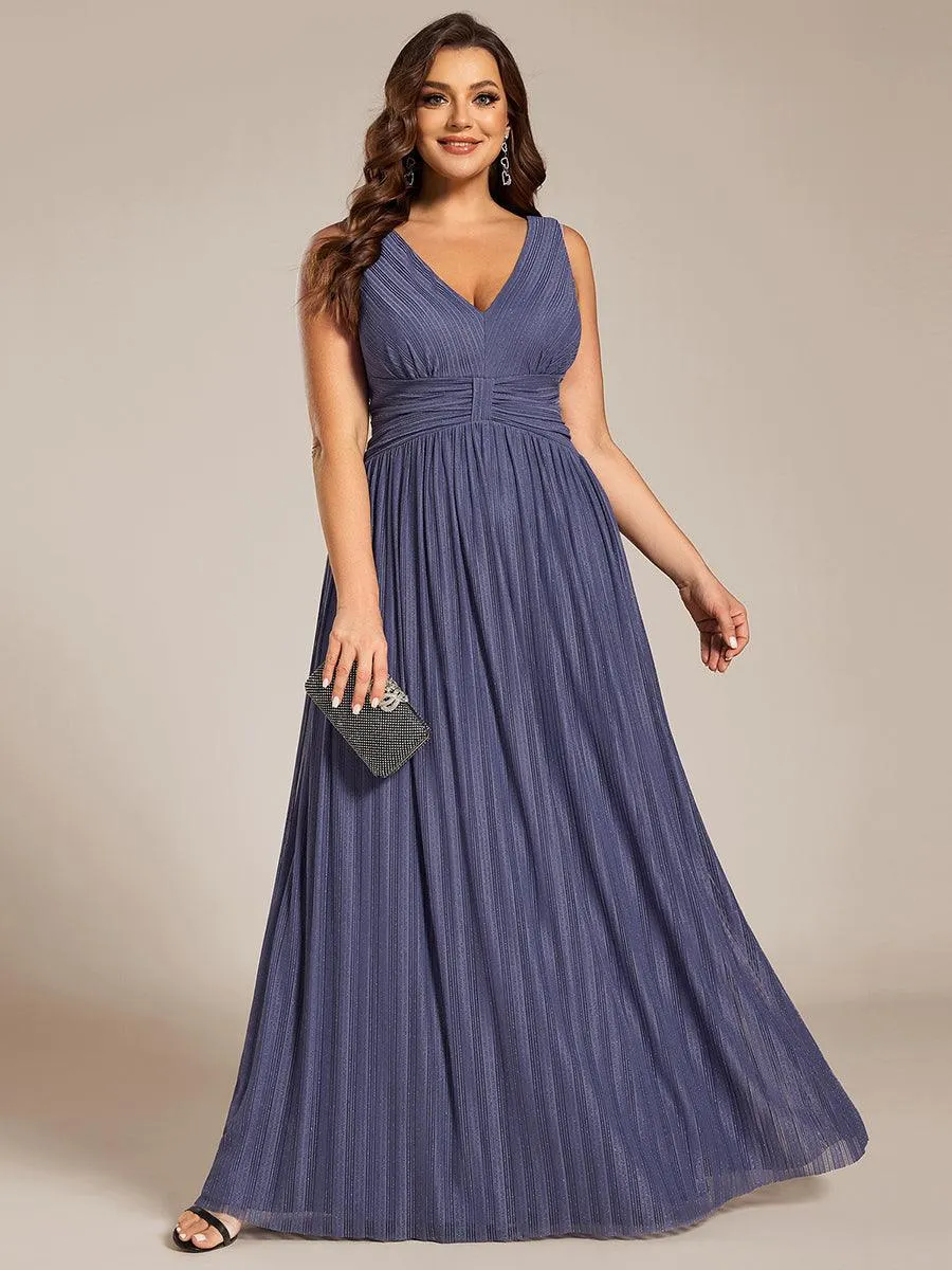 Robe de soirée trapèze sans manches à col en V de grande taille avec des paillettes subtiles