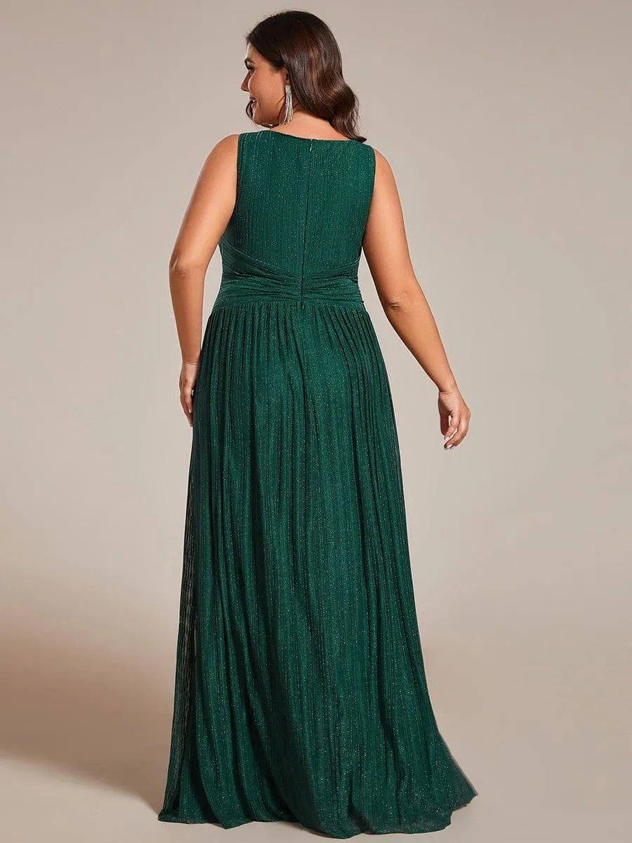 Robe de soirée trapèze sans manches à col en V de grande taille avec des paillettes subtiles