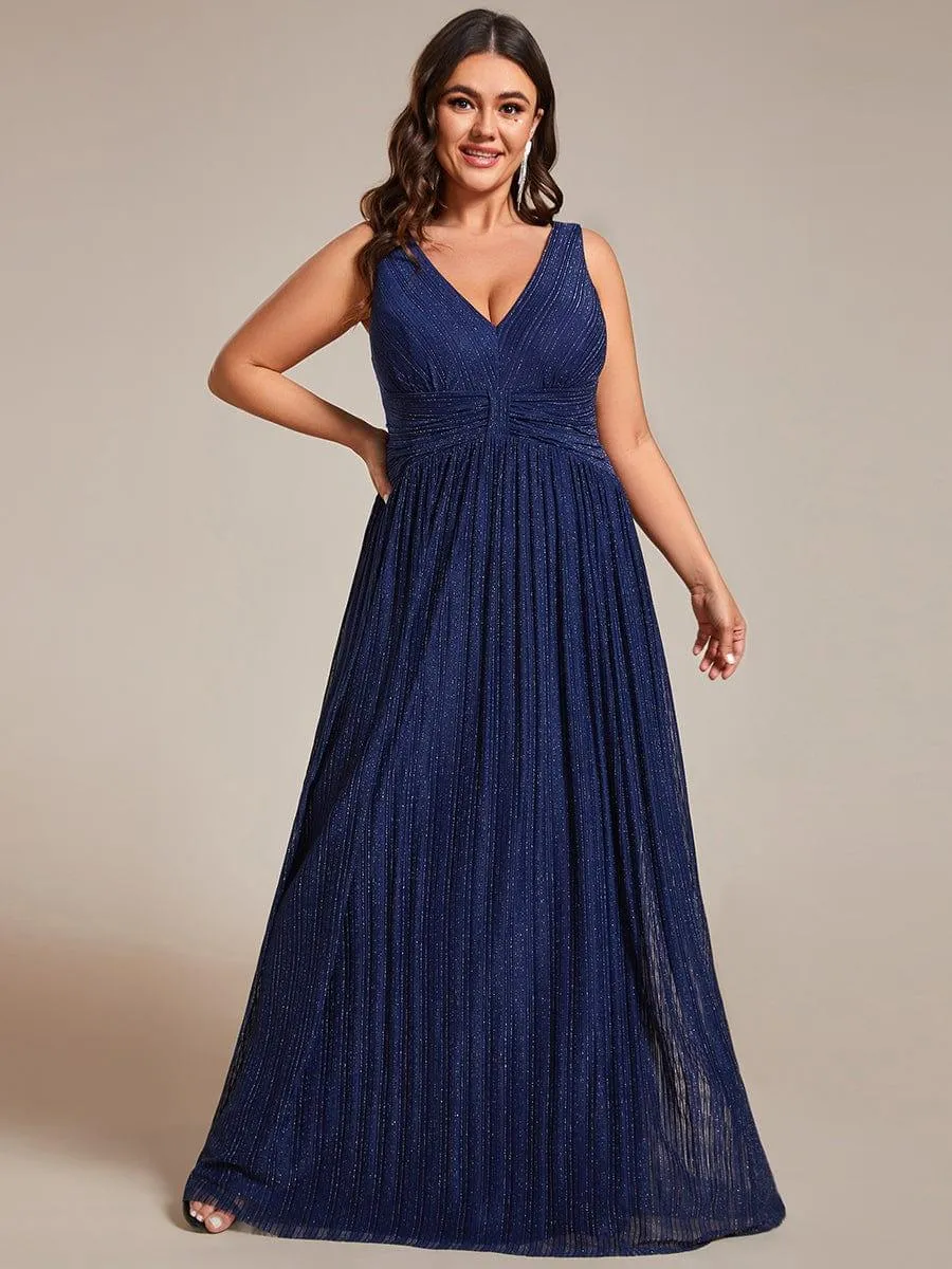 Robe de soirée trapèze sans manches à col en V de grande taille avec des paillettes subtiles