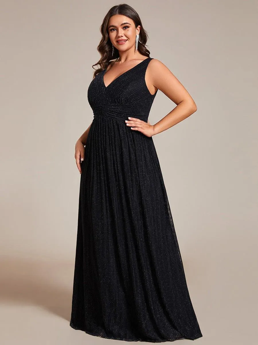 Robe de soirée trapèze sans manches à col en V de grande taille avec des paillettes subtiles