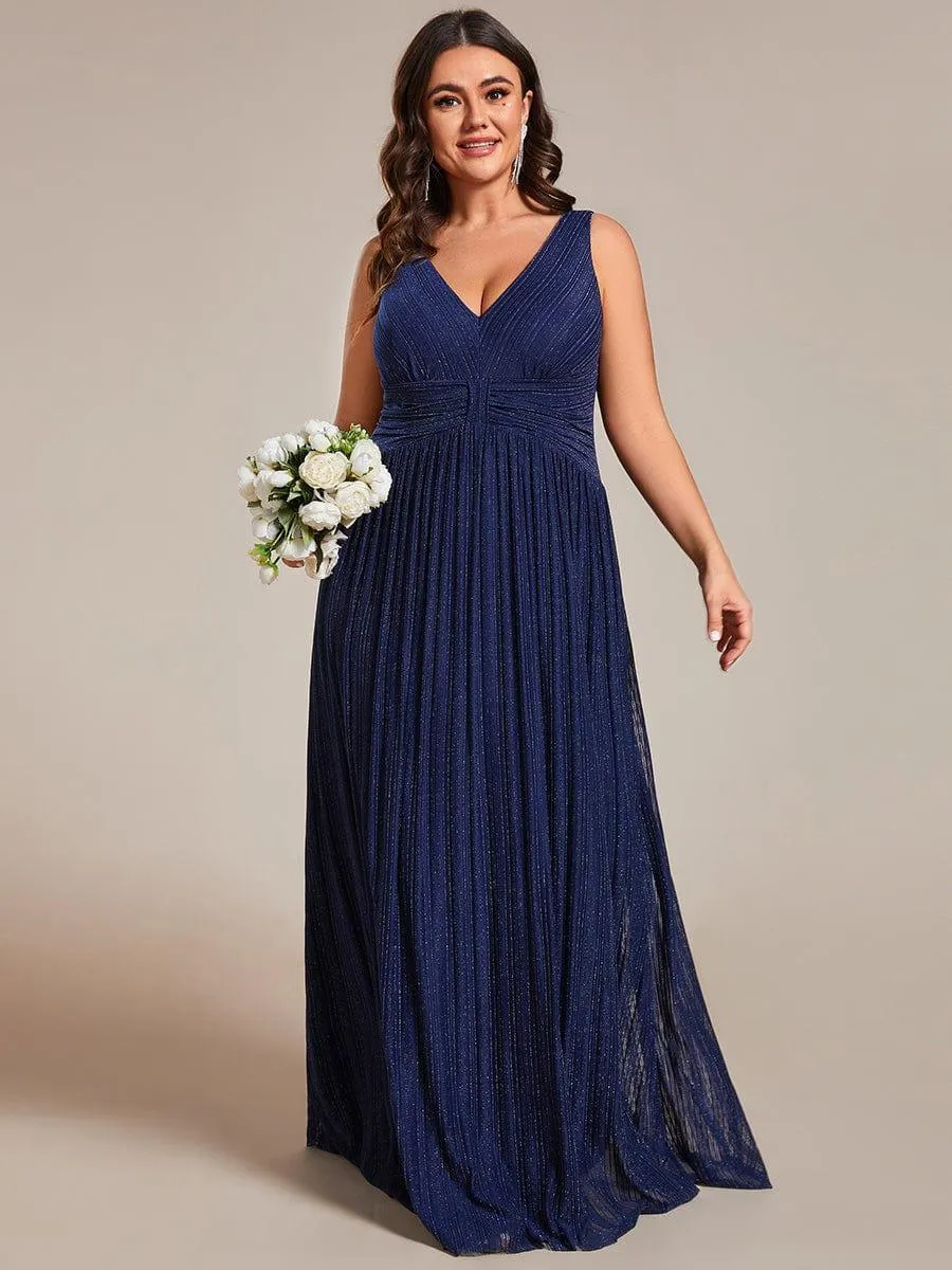 Robe de soirée trapèze sans manches à col en V de grande taille avec des paillettes subtiles