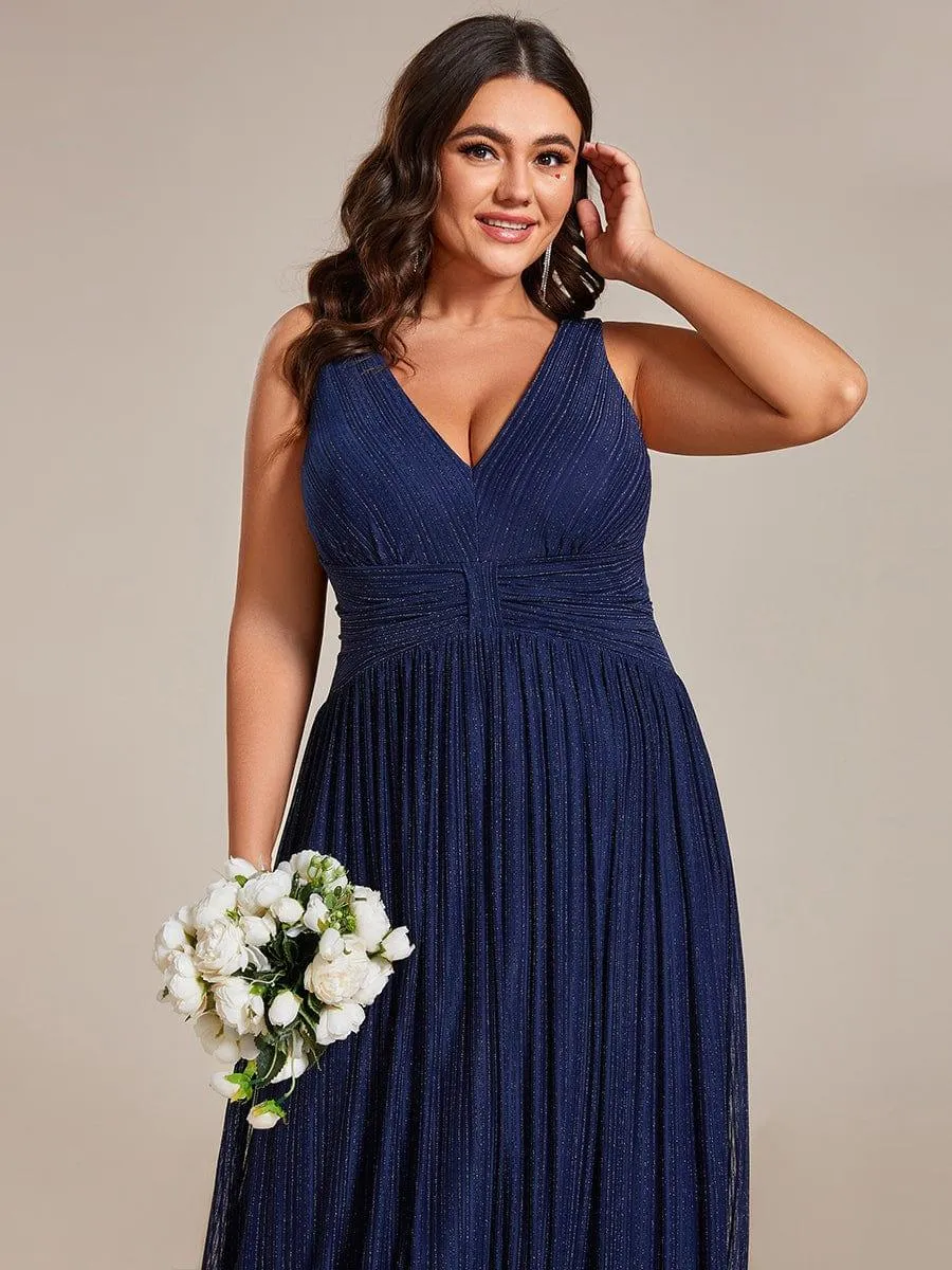 Robe de soirée trapèze sans manches à col en V de grande taille avec des paillettes subtiles