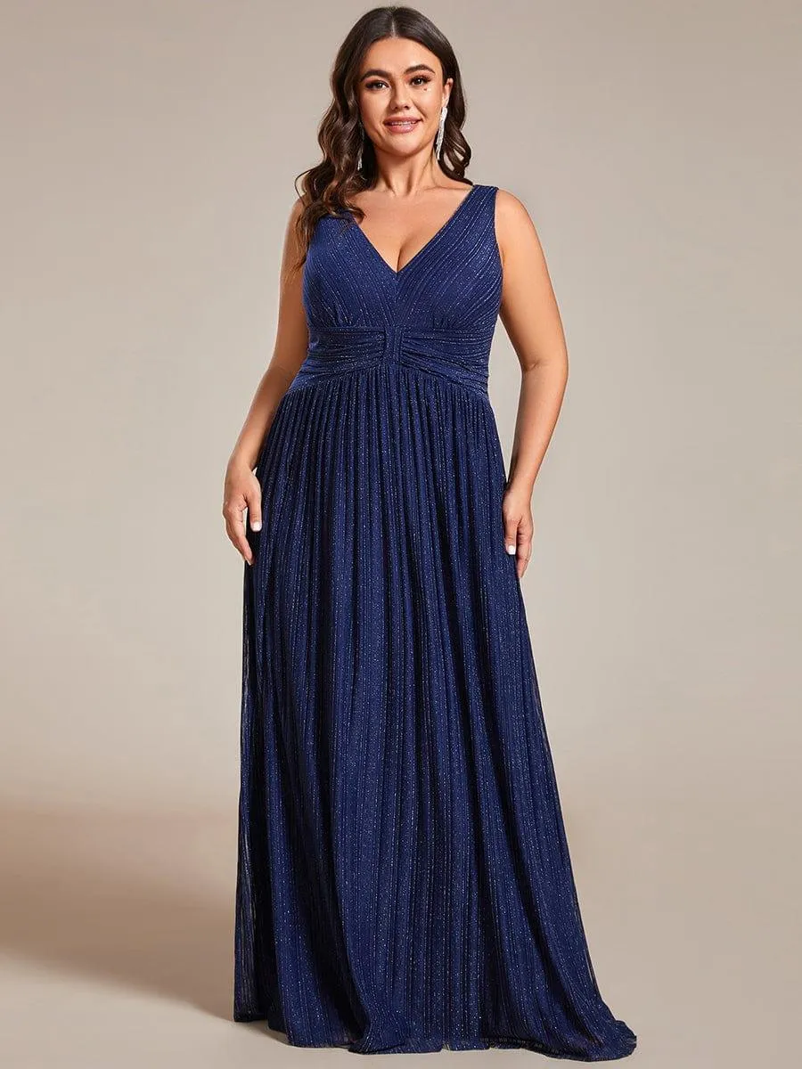 Robe de soirée trapèze sans manches à col en V de grande taille avec des paillettes subtiles
