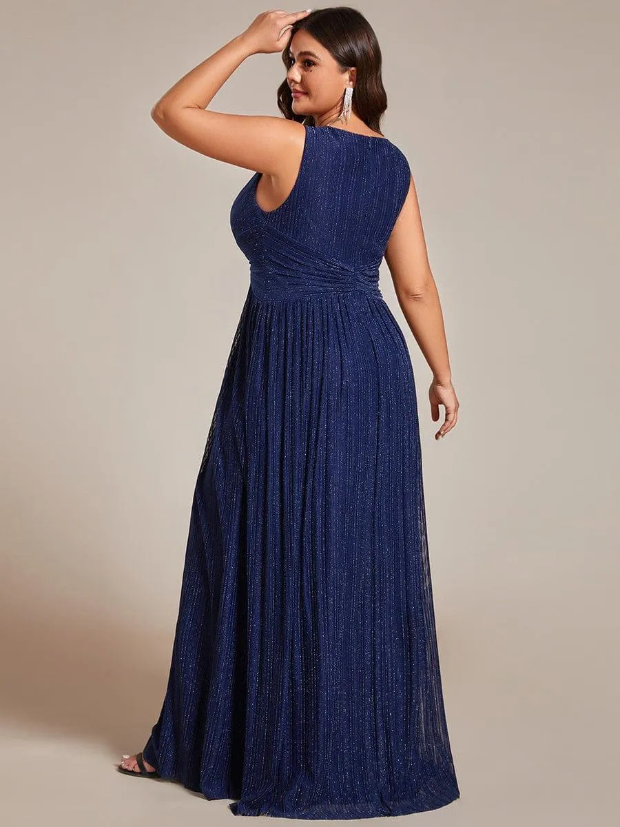 Robe de soirée trapèze sans manches à col en V de grande taille avec des paillettes subtiles