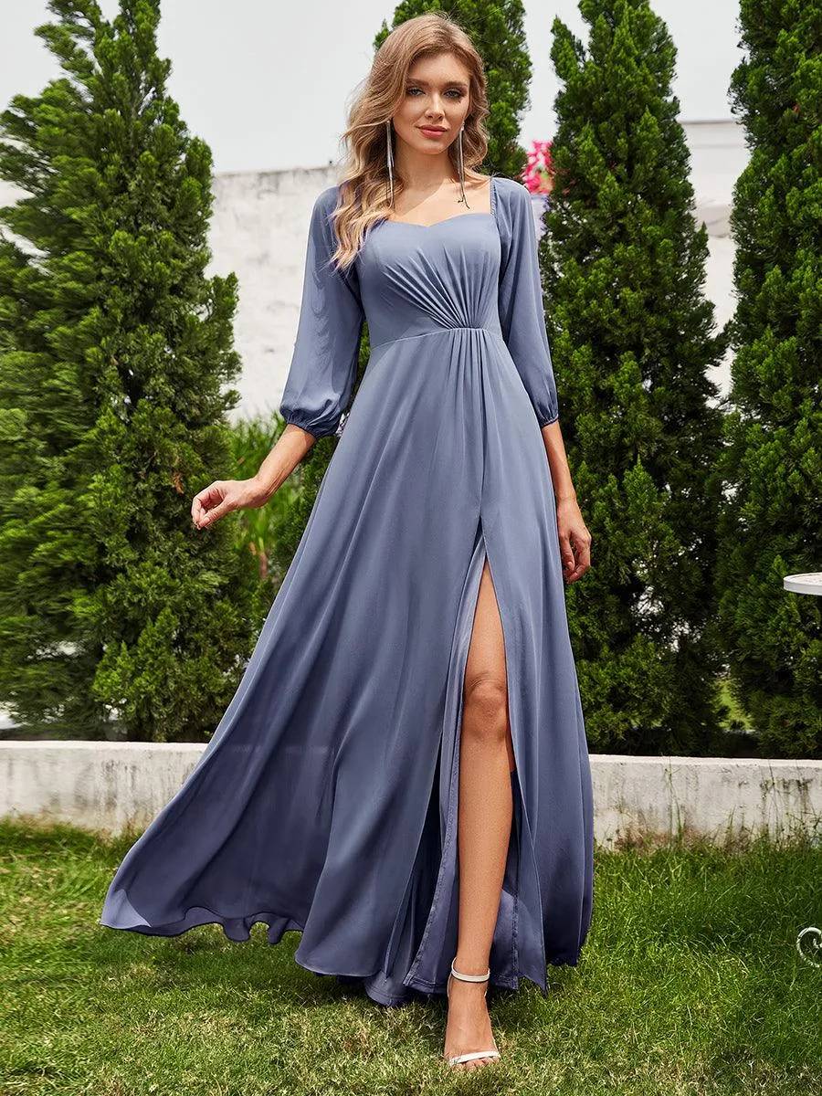 Robes de demoiselle d'honneur à manches longues en mousseline à épaules dénudées