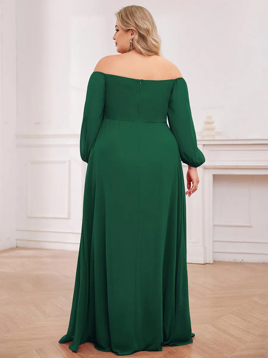 Robes de demoiselle d'honneur à manches longues en mousseline à épaules dénudées