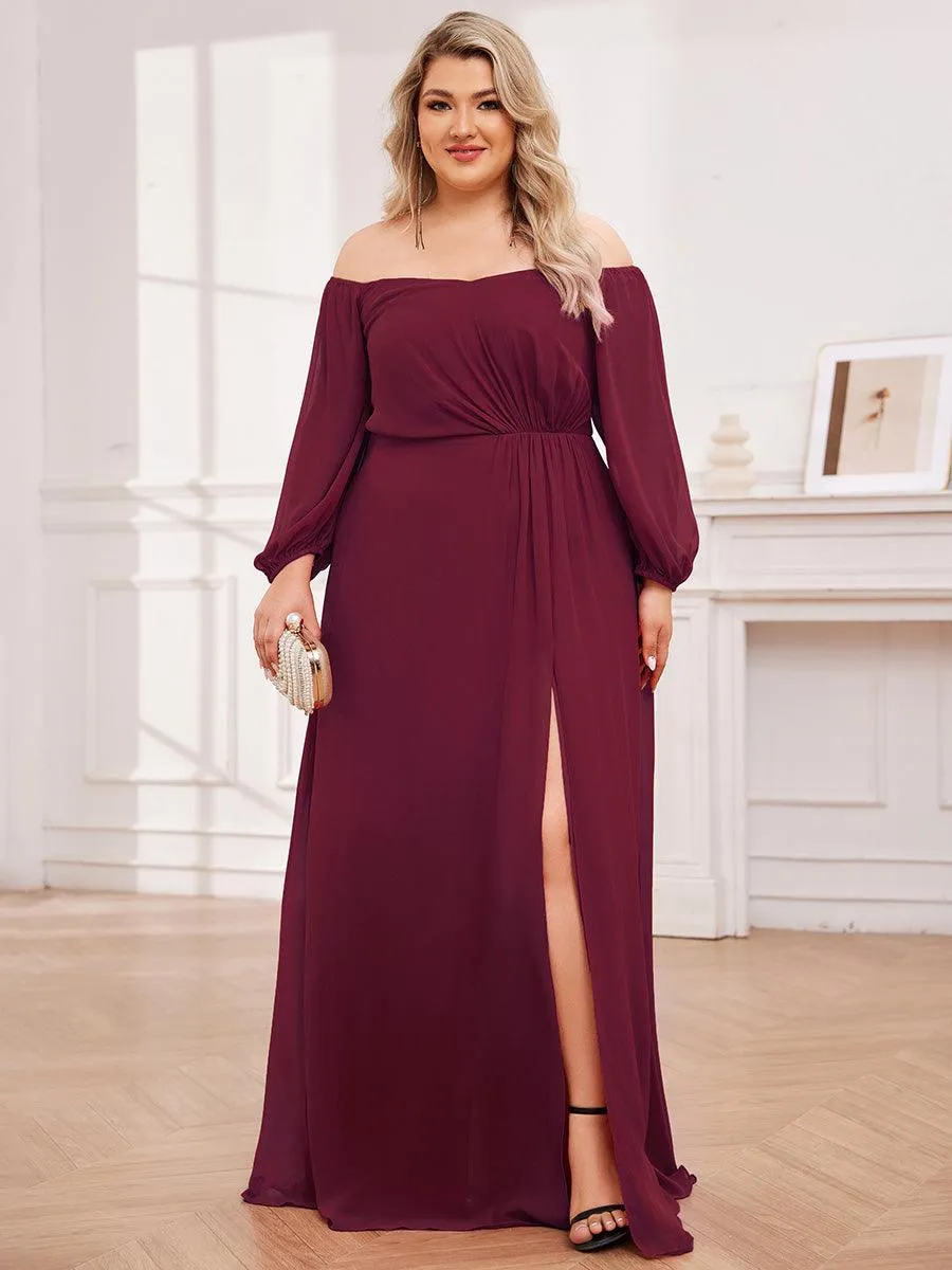 Robes de demoiselle d'honneur à manches longues en mousseline à épaules dénudées