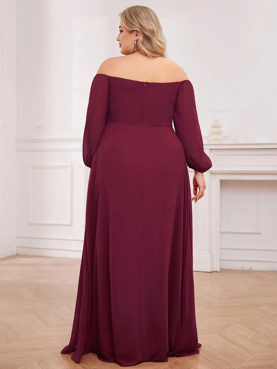 Robes de demoiselle d'honneur à manches longues en mousseline à épaules dénudées