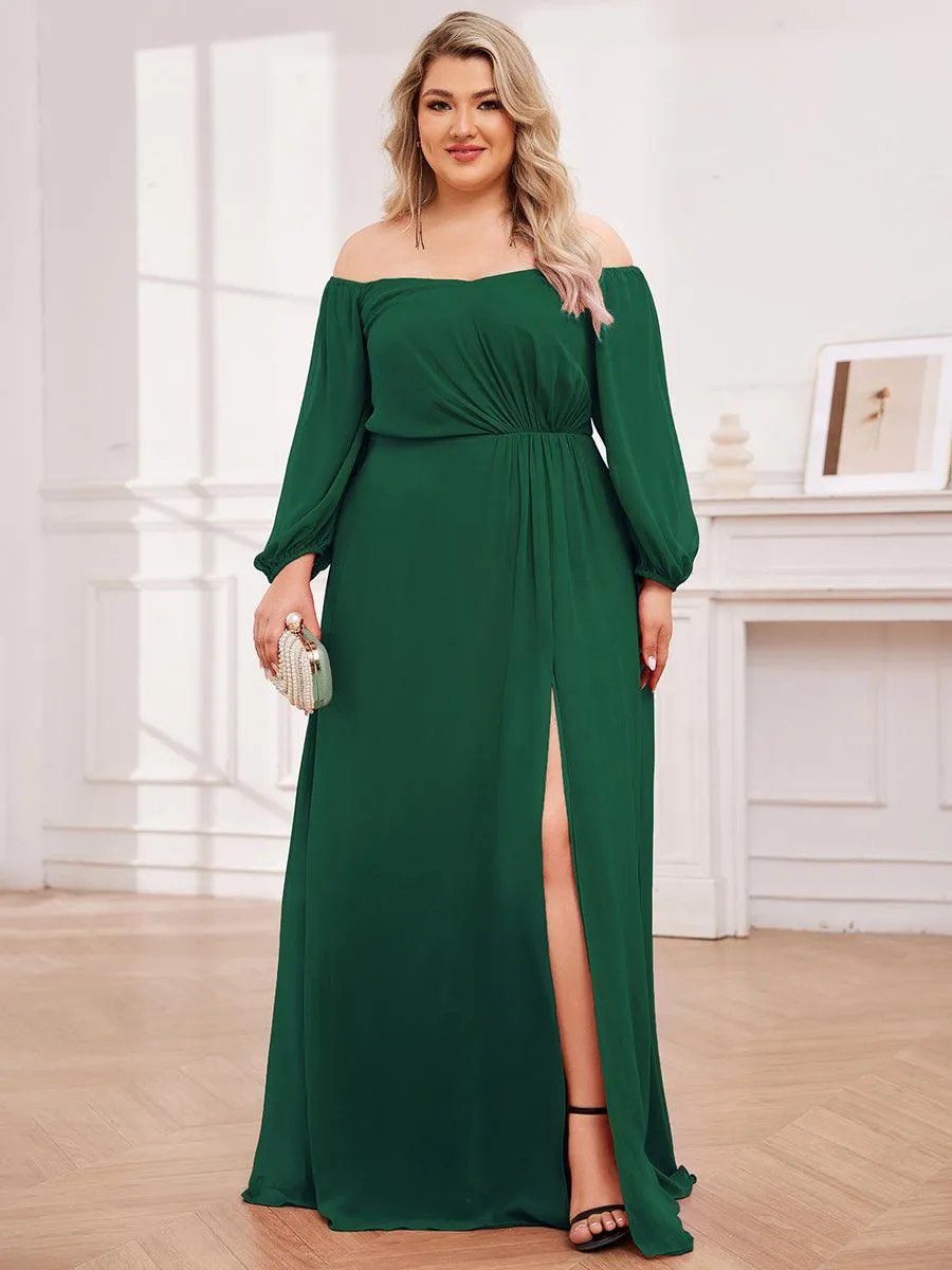 Robes de demoiselle d'honneur à manches longues en mousseline à épaules dénudées