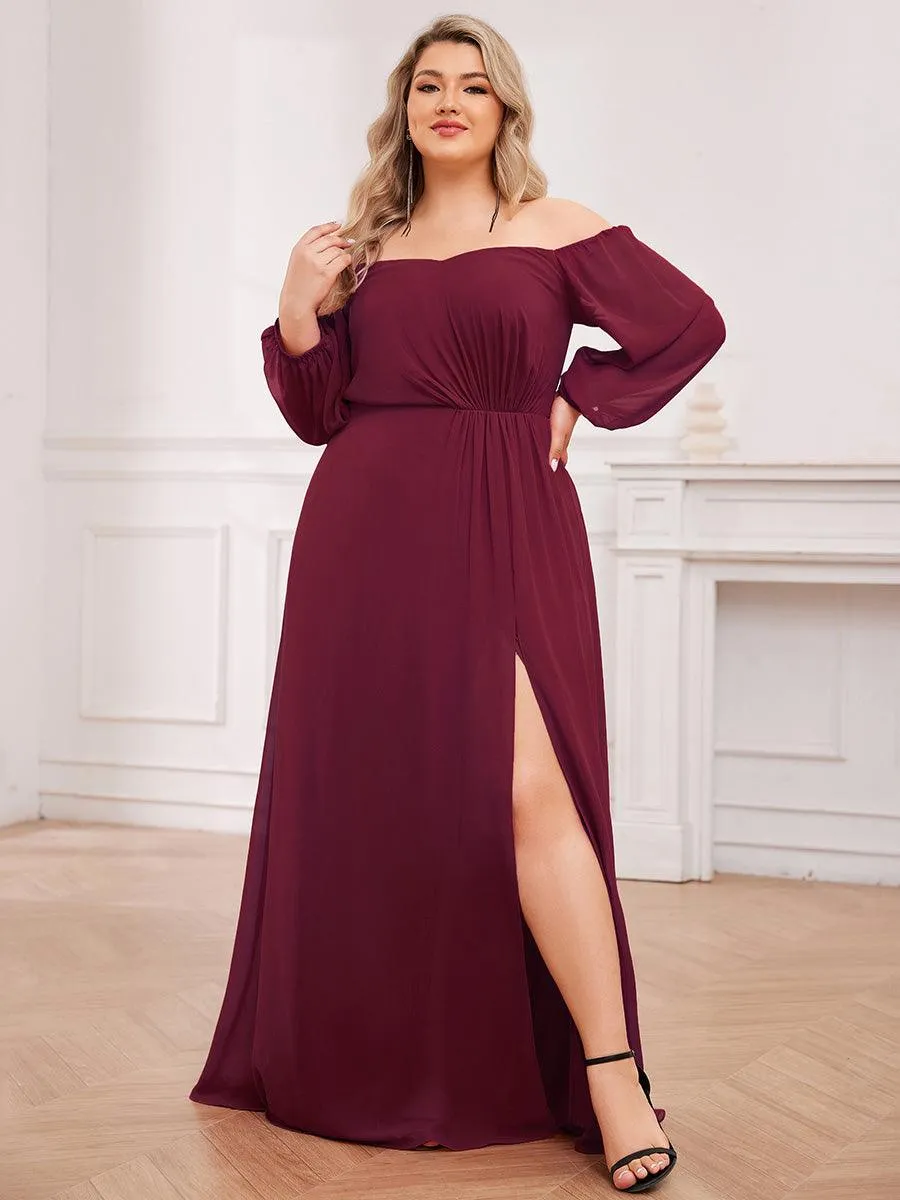 Robes de demoiselle d'honneur à manches longues en mousseline à épaules dénudées